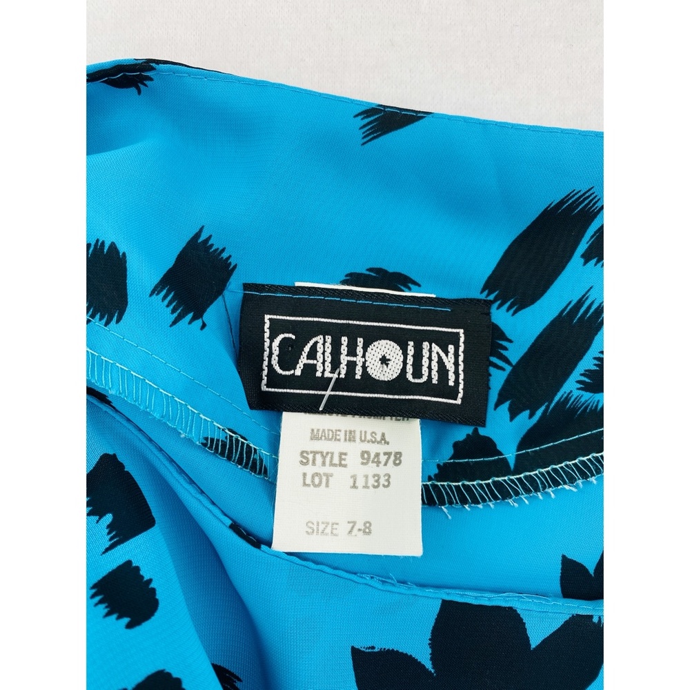 Calhoun Vintage Blue/Black Scoop Neck 80's Short Sleeve Dress‎ - Picture 4 of 7